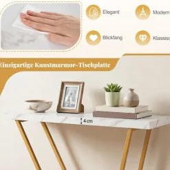 Konsolbord 100 cm, marmorlook, hvid, metalstel