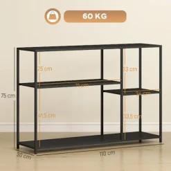 Konsolbord, 4 plan, stålstel, til entre, stue, sort