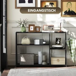 Konsolbord, 4 plan, stålstel, til entre, stue, sort