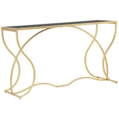 Konsolbord, guldmetal og sort glas, 130x40x75 cm