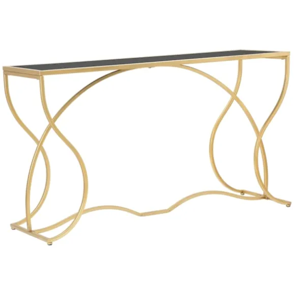 Konsolbord, guldmetal og sort glas, 130x40x75 cm