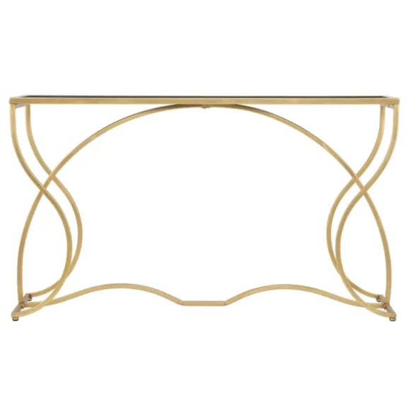 Konsolbord, guldmetal og sort glas, 130x40x75 cm