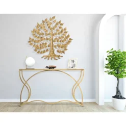 Konsolbord, guldmetal og sort glas, 130x40x75 cm