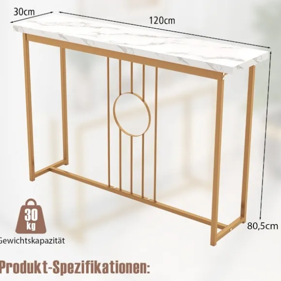 Konsolbord i marmorlook med metalstel og justerbare trædepuder