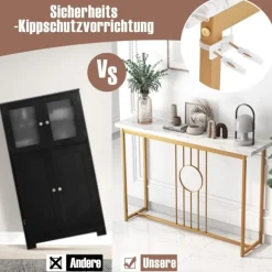 Konsolbord i marmorlook med metalstel og justerbare trædepuder