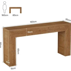 Konsolbord i træ 160cm - Lysebrunt / hallbord / aflastningsbord