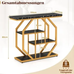 Konsolbord, 4-lags, bordplade i imiteret marmor, sort, 100 cm