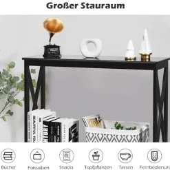 Konsolbord med 2 hylder, X-Frame, Sort, 100x30x80 cm