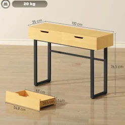 Konsolbord med 2 skuffer, metalstel, 110x35x76,5 cm