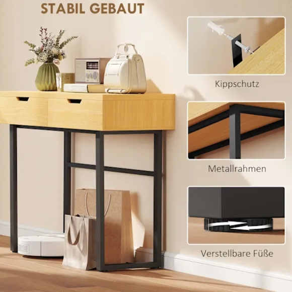 Konsolbord med 2 skuffer, metalstel, 110x35x76,5 cm
