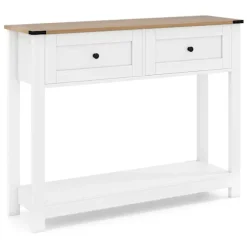 Konsolbord med 2 skuffer og hylde, hvid, 106x30x81,5 cm