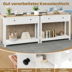 Konsolbord med 2 skuffer og hylde, hvid, 106x30x81,5 cm