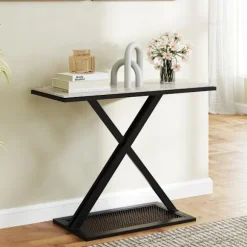 Konsolbord med bordplade i imiteret marmor, metalstel, 100x40x77,5 cm