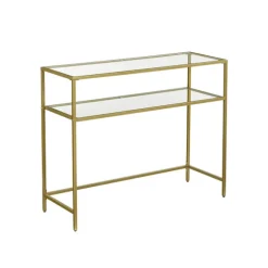 Konsolbord med glasplade og stålramme 100 cm - Guld
