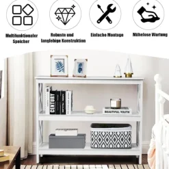 Konsolbord med hylde, industrielt design, hvid, 100x33x80 cm