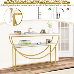 Konsolbord med imiteret marmorplade, 2-lags, 120x30x80,5 cm