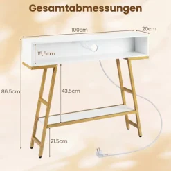 Konsolbord med LED-belysning og ladestation