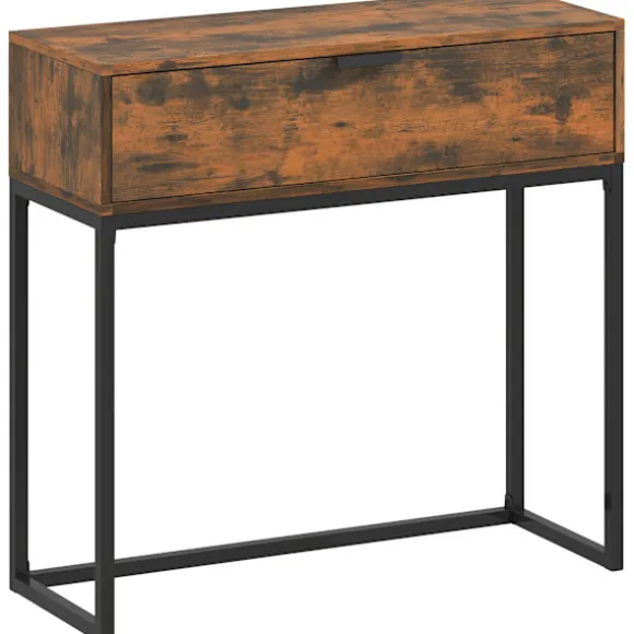Konsolbord med skuffe, industrielt design, 80x30x76 cm, sort