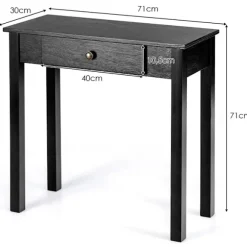 Konsolbord med skuffe, indgangsbord, smalt industrielt sidebord af træ 71 x 30 x 71 cm sort