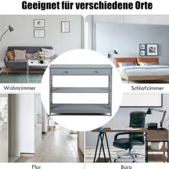 Konsolbord med skuffe, 3-lags, træ, 100x30x80 cm, grå