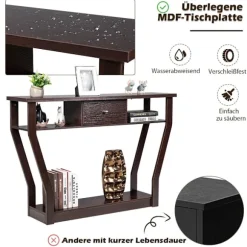 Konsolbord med skuffe og hylde, 120x30x81 cm, brun