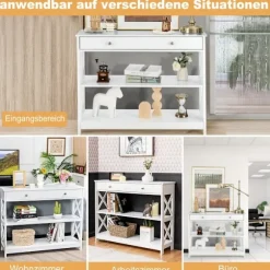 Konsolbord med skuffe og hylder, hvid MDF, 100x30x80 cm
