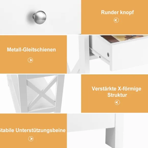 Konsolbord med skuffe og hylder, hvid MDF, 100x30x80 cm