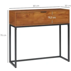 Konsolbord Med Skuffe, Sofabord, Hallbord I Industrielt Design, Sidebord Til Entré, Stue, Entre, Stål, Natur, 80 X 30 X 76 Cm