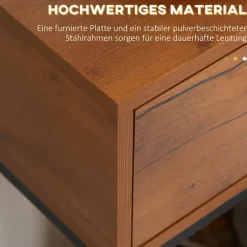 Konsolbord Med Skuffe, Sofabord, Hallbord I Industrielt Design, Sidebord Til Entré, Stue, Entre, Stål, Natur, 80 X 30 X 76 Cm