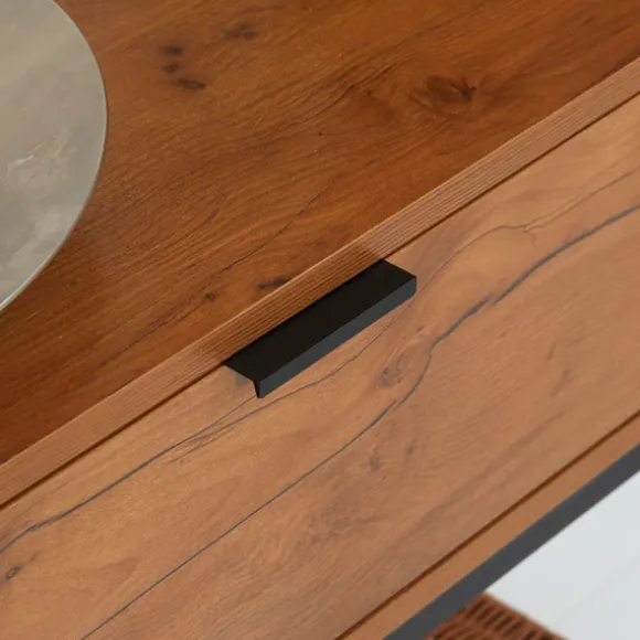 Konsolbord Med Skuffe, Sofabord, Hallbord I Industrielt Design, Sidebord Til Entré, Stue, Entre, Stål, Natur, 80 X 30 X 76 Cm