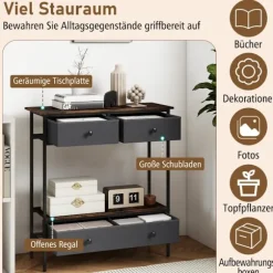 Konsolbord med skuffer, rustik brun, metalstel