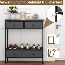 Konsolbord med skuffer, rustik brun, metalstel