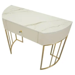 Konsolbord, quiltet kunstlæder, guldben, 100x40x75 cm