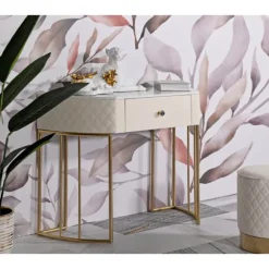 Konsolbord, quiltet kunstlæder, guldben, 100x40x75 cm