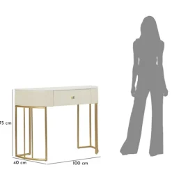 Konsolbord, quiltet kunstlæder, guldben, 100x40x75 cm