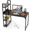 Kontor med Stikkontakt - COSTWAY - Bibliotek - Strømstik - USB A-port - Type-C-port Metalramme - Brun