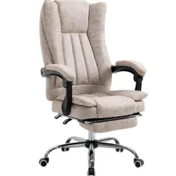 Kontorstol Drejestol Skrivebordsstol Med Tilbagelænet Funktion Fodstøtte Højdejusterbar Mikrofiber Beige + Sort + Sølv 63 X 71 X 110-118 Cm