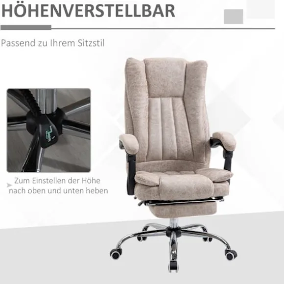 Kontorstol Drejestol Skrivebordsstol Med Tilbagelænet Funktion Fodstøtte Højdejusterbar Mikrofiber Beige + Sort + Sølv 63 X 71 X 110-118 Cm