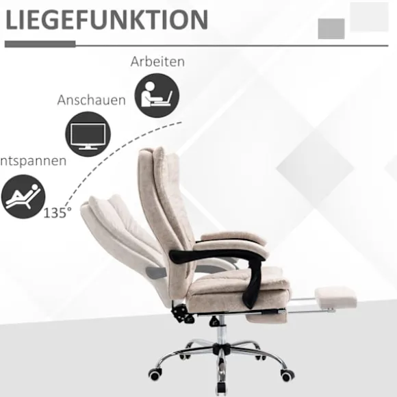Kontorstol Drejestol Skrivebordsstol Med Tilbagelænet Funktion Fodstøtte Højdejusterbar Mikrofiber Beige + Sort + Sølv 63 X 71 X 110-118 Cm