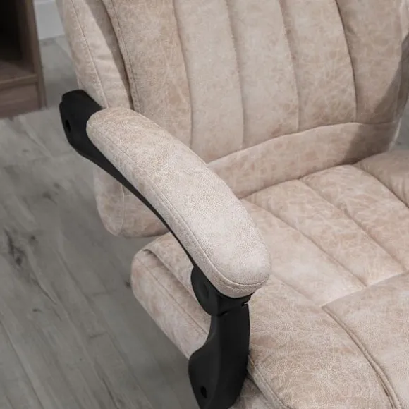 Kontorstol Drejestol Skrivebordsstol Med Tilbagelænet Funktion Fodstøtte Højdejusterbar Mikrofiber Beige + Sort + Sølv 63 X 71 X 110-118 Cm