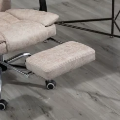 Kontorstol Drejestol Skrivebordsstol Med Tilbagelænet Funktion Fodstøtte Højdejusterbar Mikrofiber Beige + Sort + Sølv 63 X 71 X 110-118 Cm