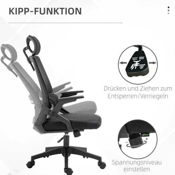 Kontorstol Ergonomisk Skrivebordsstol Justerbar Nakkestøtte Armlæn Højdejusterbar Computerstol Drejestol Vippefunktion