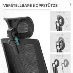 Kontorstol Ergonomisk Skrivebordsstol Justerbar Nakkestøtte Armlæn Højdejusterbar Computerstol Drejestol Vippefunktion