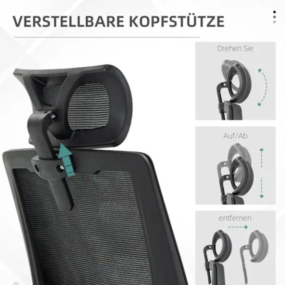 Kontorstol Ergonomisk Skrivebordsstol Justerbar Nakkestøtte Armlæn Højdejusterbar Computerstol Drejestol Vippefunktion