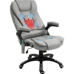 Kontorstol med massage- og varmefunktion, Ergonomisk, Højdejusterbar, Glat, 6 Massagepunkter, 68W x 72D x 110-120H cm, Grå
