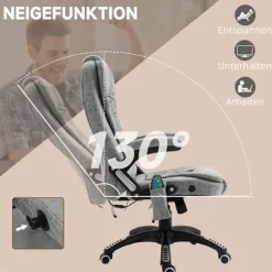Kontorstol med massage- og varmefunktion, Ergonomisk, Højdejusterbar, Glat, 6 Massagepunkter, 68W x 72D x 110-120H cm, Grå