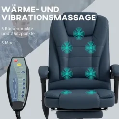Kontorstol med 7-punkts massage, ergonomisk kontorstol med lænefunktion, højdejusterbar chefstol med fjernbetjening, 120 kg bæreevne, til studie, kont | Fyndiq