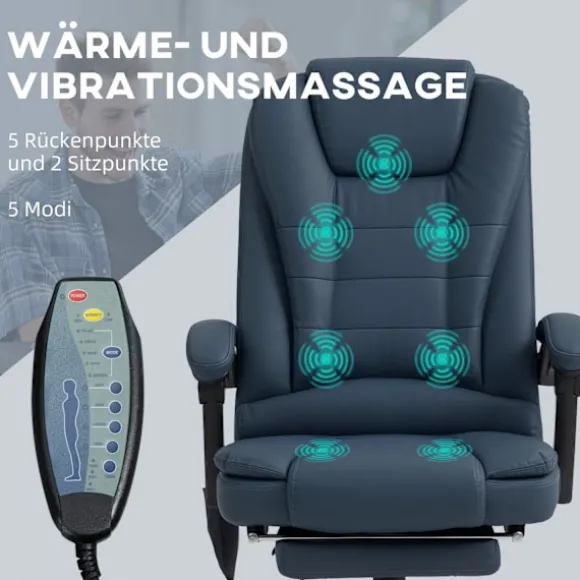 Kontorstol med 7-punkts massage, ergonomisk kontorstol med lænefunktion, højdejusterbar chefstol med fjernbetjening, 120 kg bæreevne, til studie, kont | Fyndiq