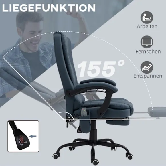 Kontorstol med 7-punkts massage, ergonomisk kontorstol med lænefunktion, højdejusterbar chefstol med fjernbetjening, 120 kg bæreevne, til studie, kont | Fyndiq