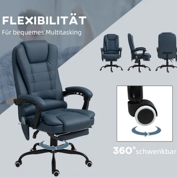 Kontorstol med 7-punkts massage, ergonomisk kontorstol med lænefunktion, højdejusterbar chefstol med fjernbetjening, 120 kg bæreevne, til studie, kont | Fyndiq